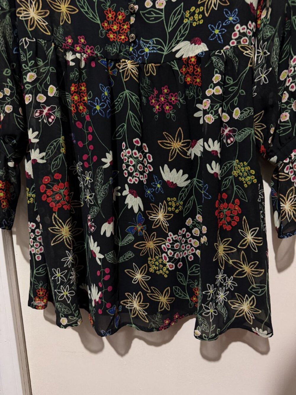 Forever 21 Floral Boho Chiffon Sheer Sleeve Dress New With Tags L - Picture 4 of 16